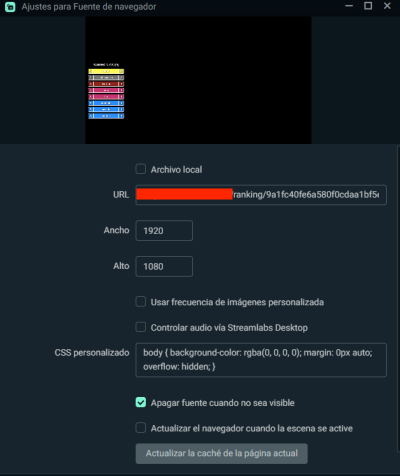 Propiedades Fuente de navegador Streamlabs