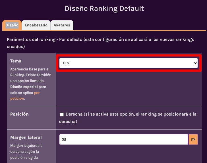 Diseño Tema Ranking Diseño Tema Ranking
